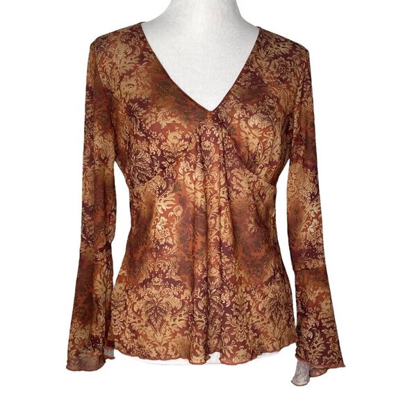 Route 66 Blouse Size Large Bell Sleeves V-Neck Side Slit Semi Sheer Lightweight - Picture 1 of 9